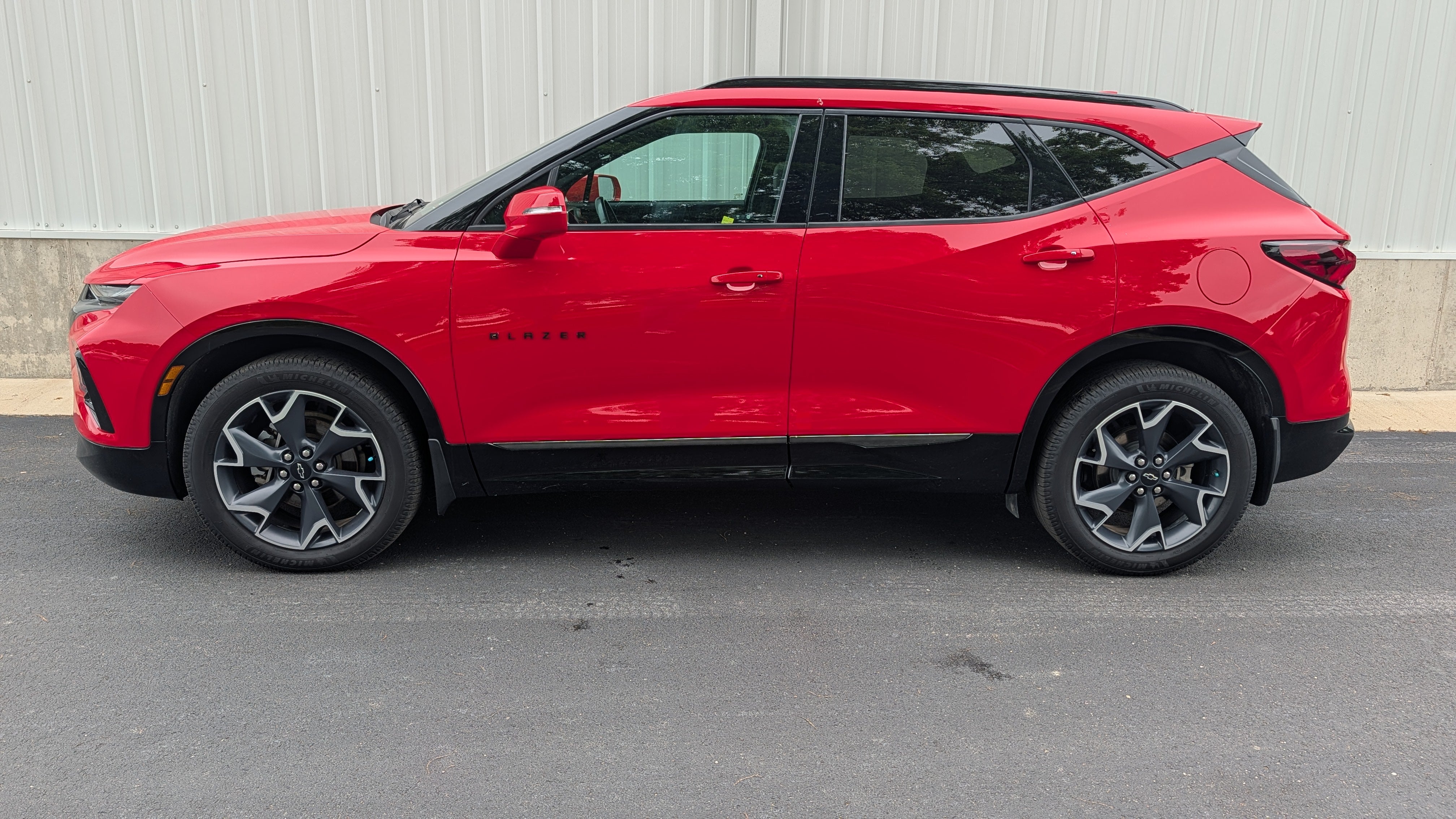2020 Chevrolet Blazer RS in Red Hot — front three-quarter view